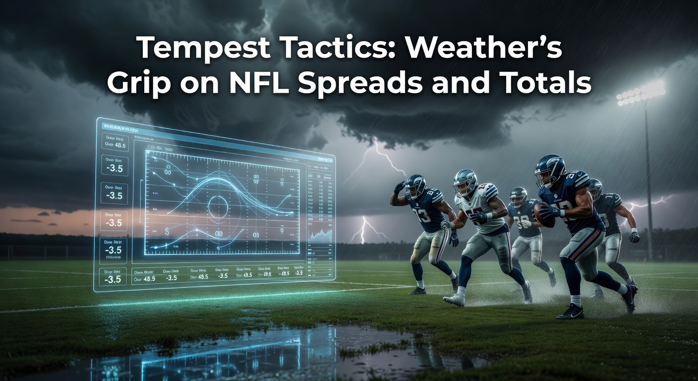 NFL players battling heavy rain and wind during a crucial downfield pass attempt, illustrating weather's direct impact on gameplay