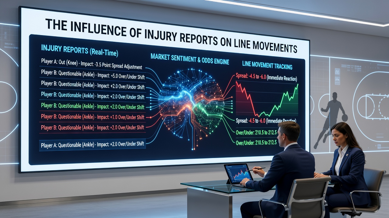 Sportsbook odds board updating after professional basketball injury announcements